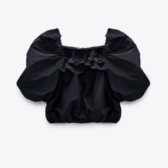 ZARA Black Puffer Sleeves Top - Picture 2 of 4